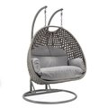 Leisuremod Mendoza Light Grey Wicker Hanging 2 person Egg Swing Chair with Light Grey Cushions MSCLGR-53LGR